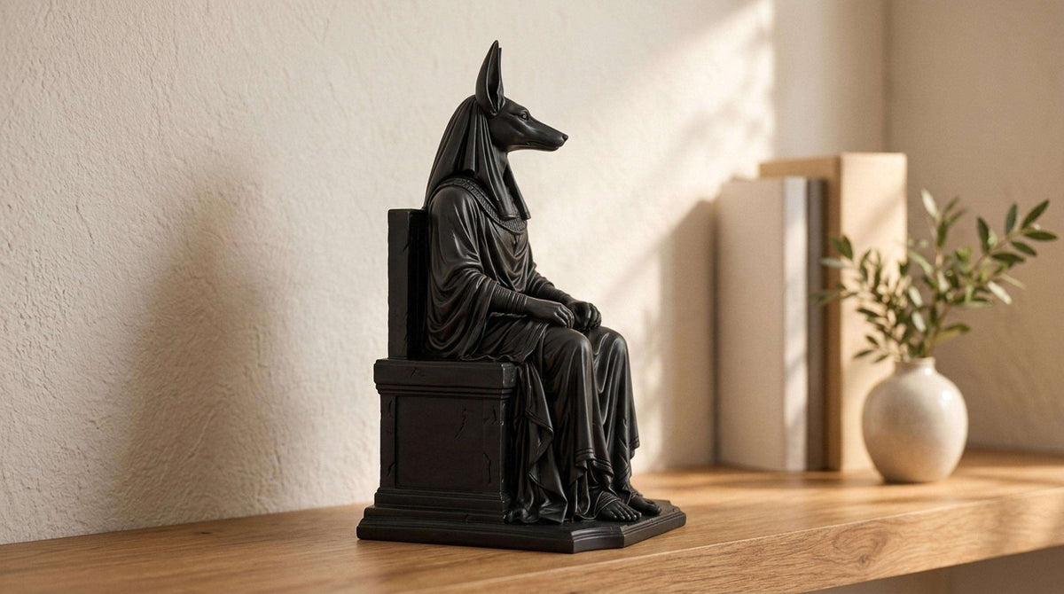 Statua Anubi Nero su Trono in Resina Satinata — immagine 4