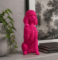 Statua Cane Barboncino Rosa in Resina con Dito Medio