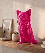 Statua Cane Chihuahua Rosa in Resina con Dito Medio