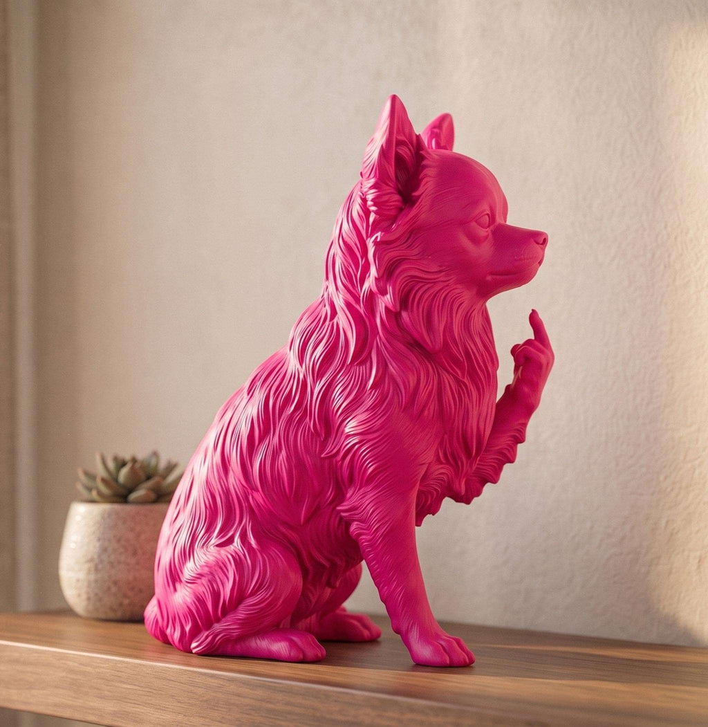 Statua Cane Chihuahua Rosa in Resina con Dito Medio — immagine 2