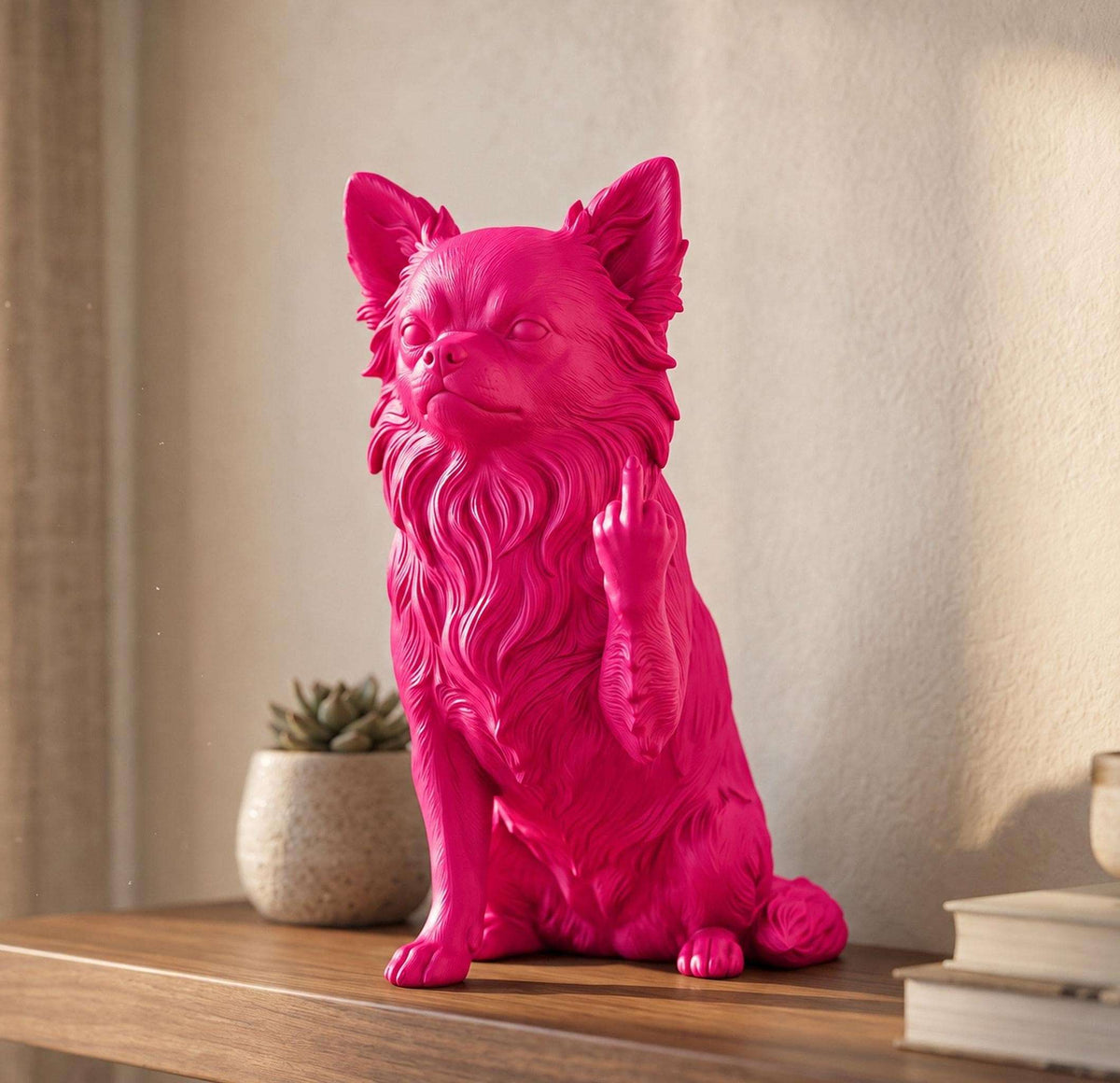 Statua Cane Chihuahua Rosa in Resina con Dito Medio — immagine 5