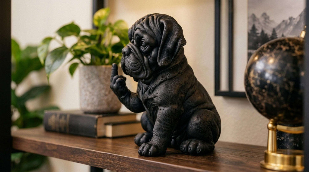 Statua Cane Corso Cucciolo Nero in Resina con Dito Medio — immagine 3