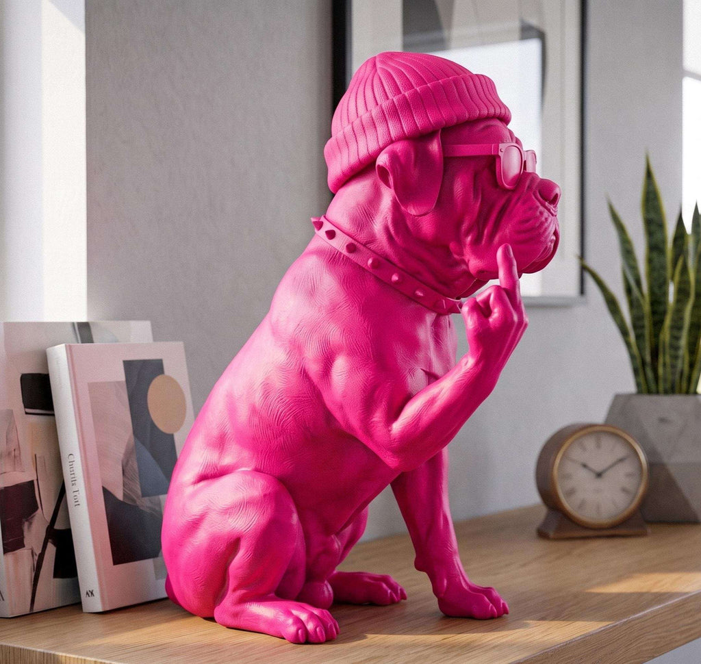 Statua Cane Corso Rosa in Resina con Cappello e Occhiali — immagine 2