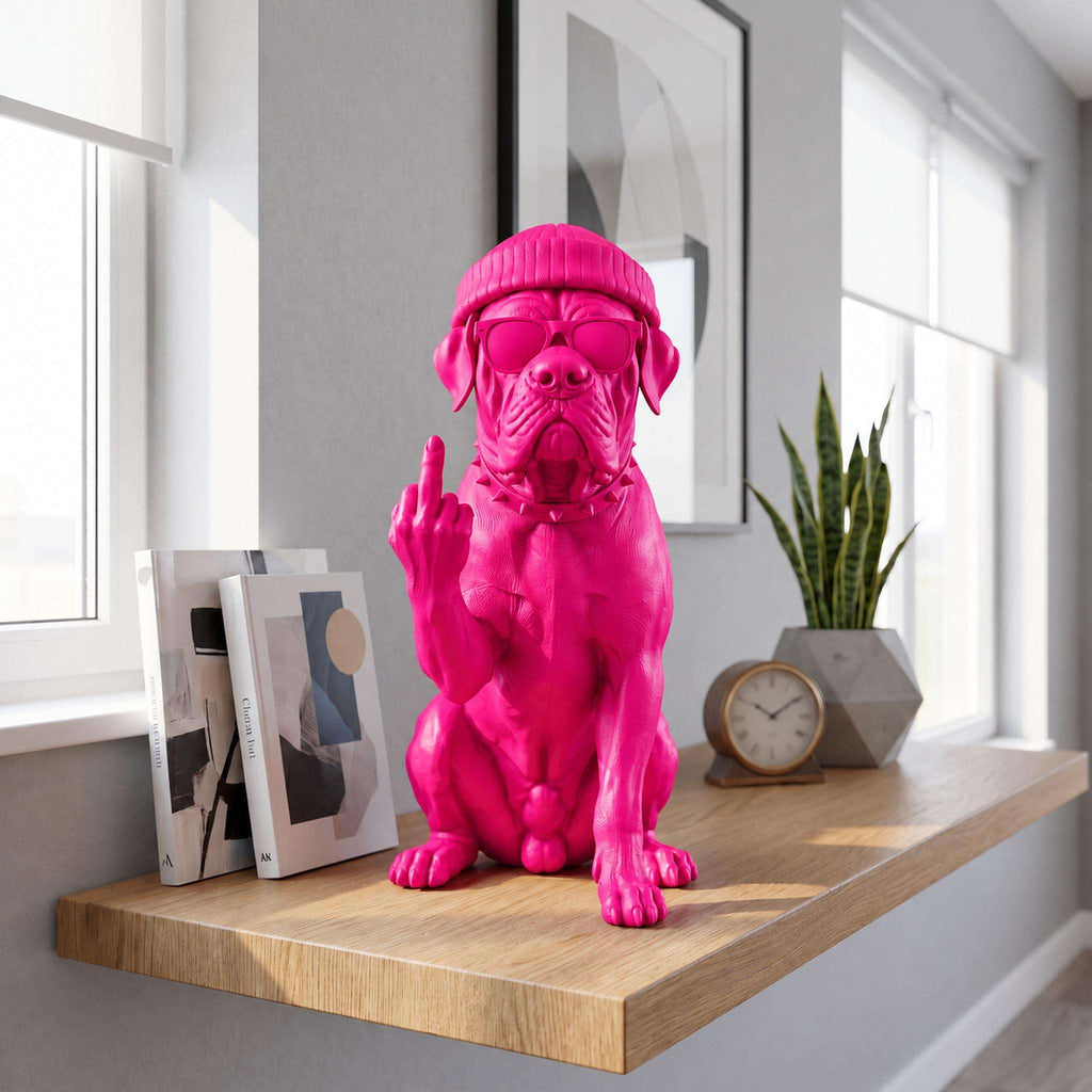 Statua Cane Corso Rosa in Resina con Cappello e Occhiali — immagine 4