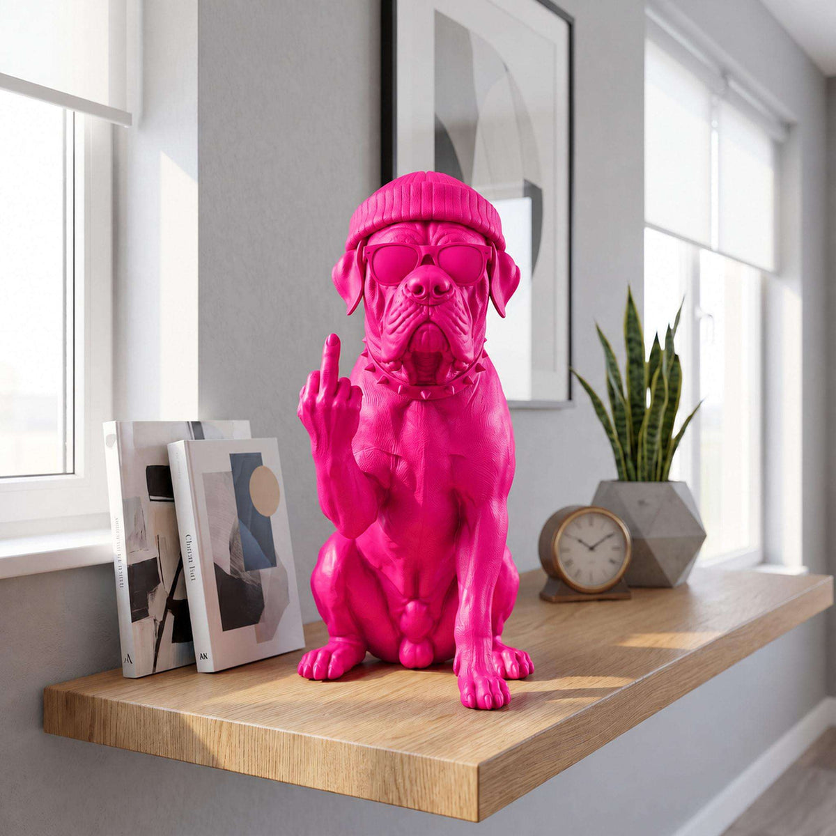 Statua Cane Corso Rosa in Resina con Cappello e Occhiali — immagine 4