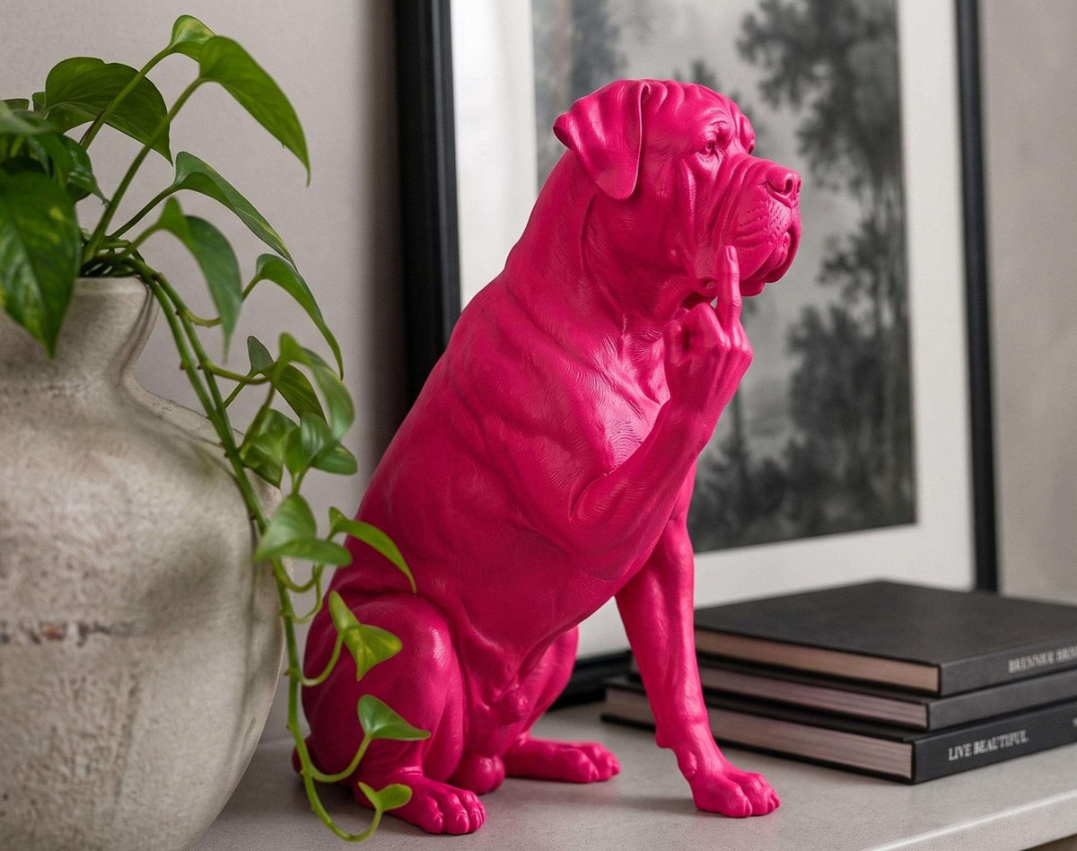 Statua Cane Corso Rosa in Resina con Dito Medio — immagine 5