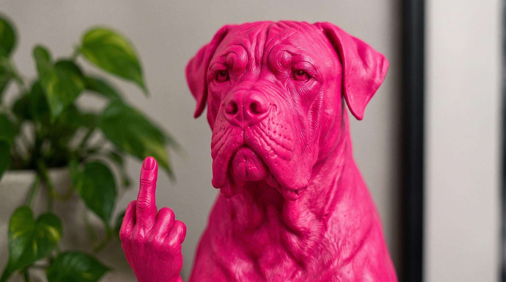 Statua Cane Corso Rosa in Resina con Dito Medio — immagine 6
