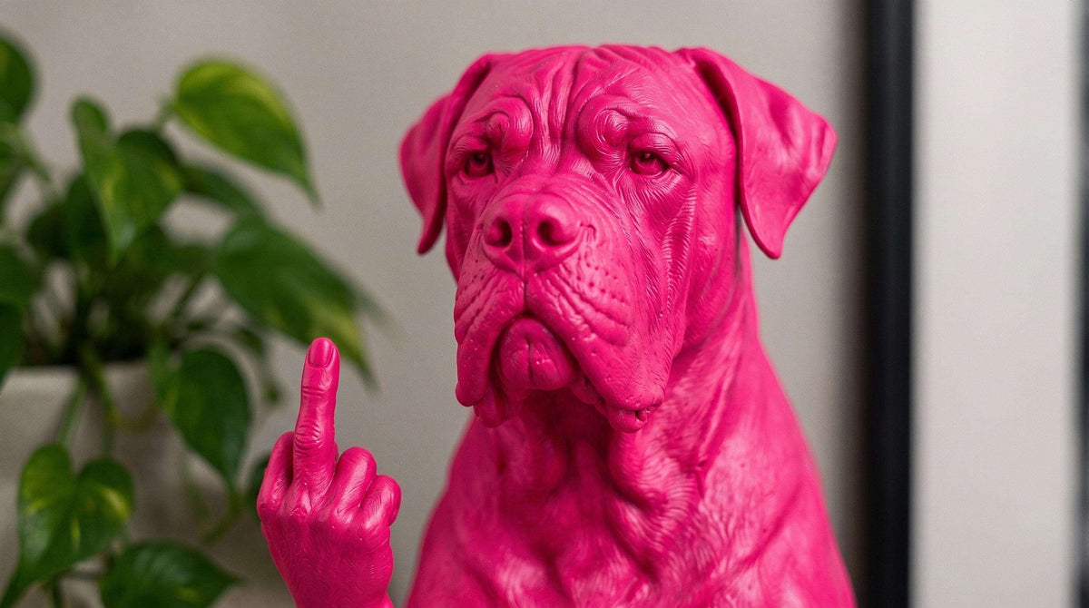 Statua Cane Corso Rosa in Resina con Dito Medio — immagine 6