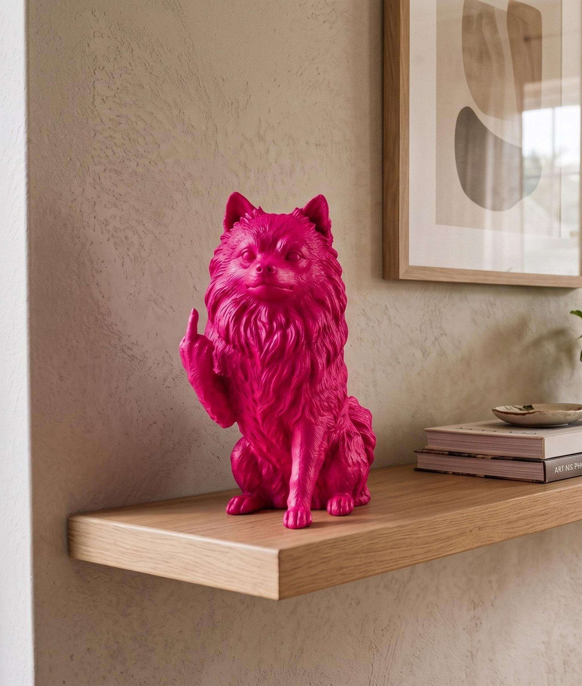 Statua Cane Volpino di Pomerania Rosa con Dito Medio — immagine 4