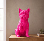 Statua Cane Yorkshire Terrier Rosa in Resina con Dito Medio
