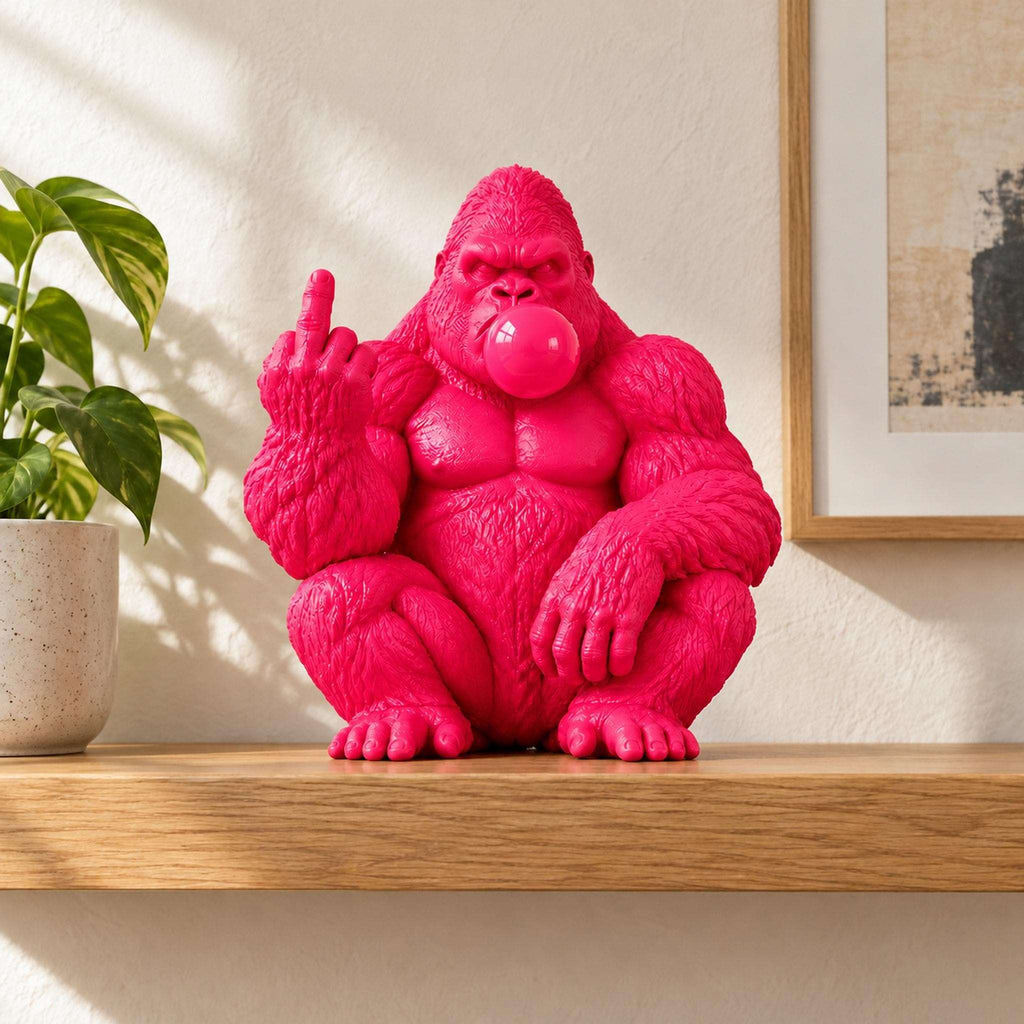 Statua Gorilla Rosa Candy Bubble Boss in Resina Pop Art