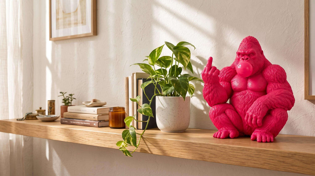 Statua Gorilla Rosa Candy Bubble Boss in Resina Pop Art — immagine 7
