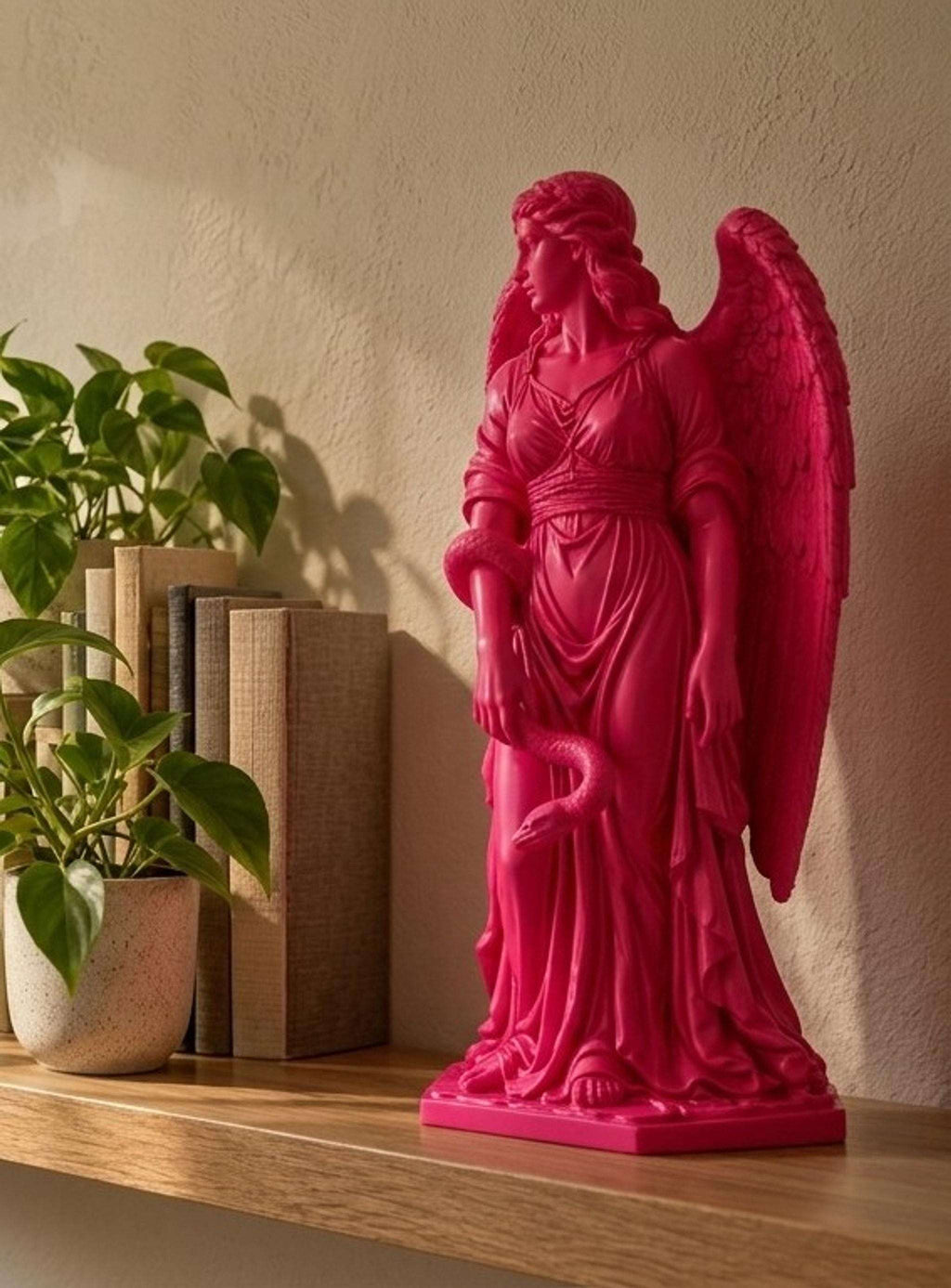 Statua Lilith Rosa Candy in Resina con Ali e Serpente — immagine 2