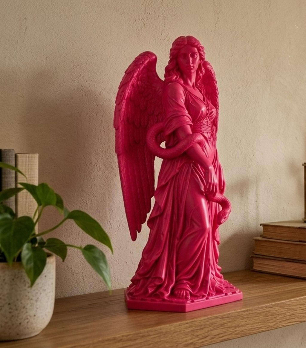 Statua Lilith Rosa Candy in Resina con Ali e Serpente — immagine 3