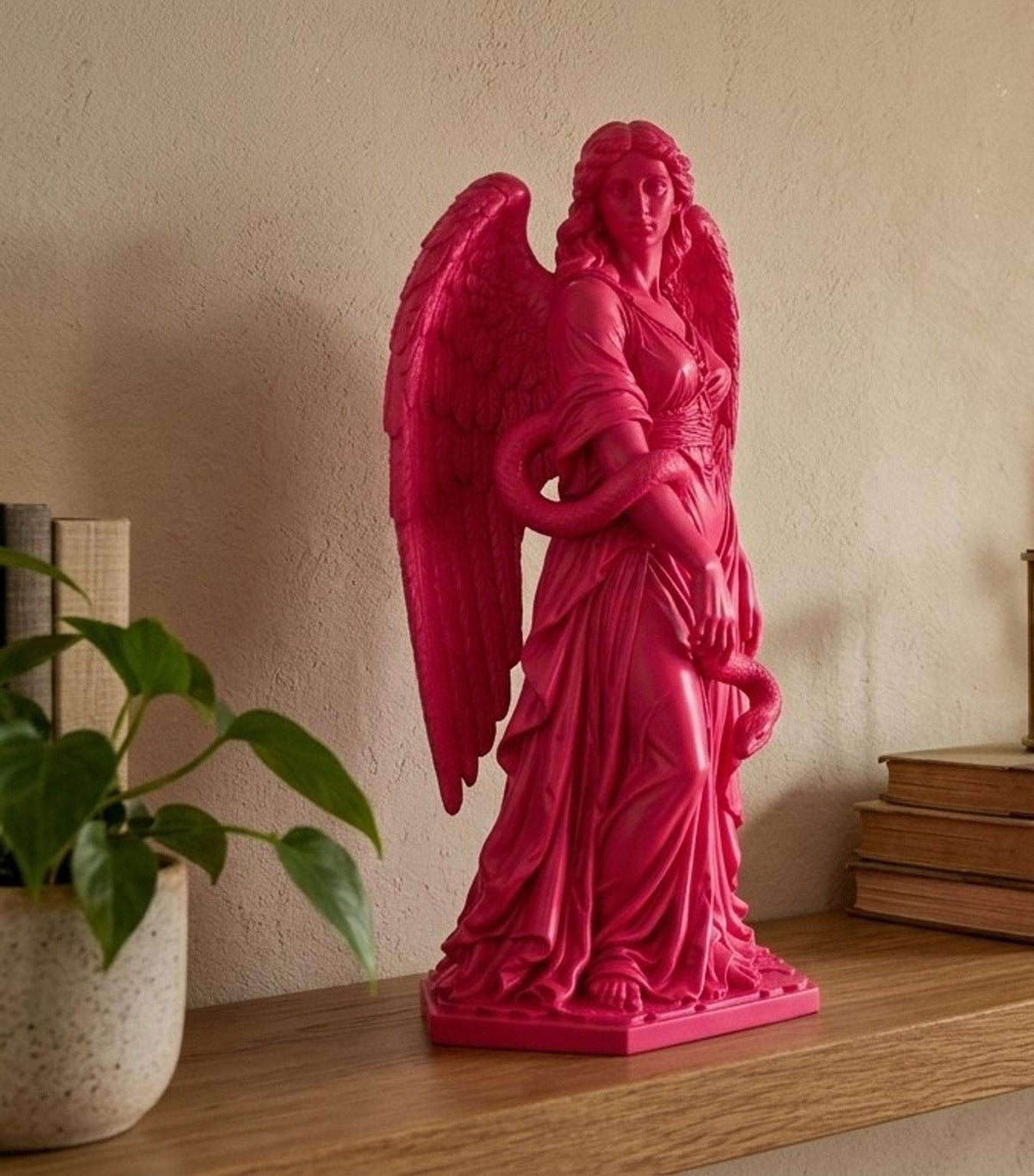 Statua Lilith Rosa Candy in Resina con Ali e Serpente — immagine 3
