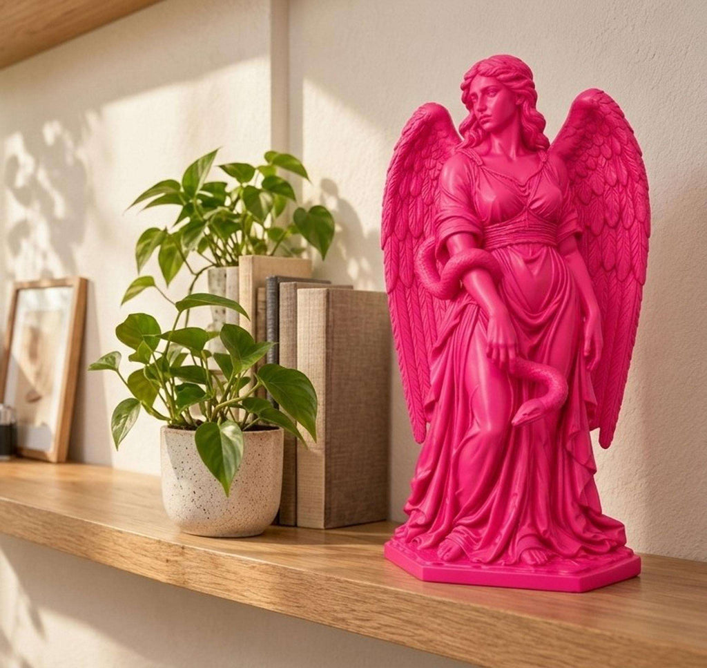 Statua Lilith Rosa Candy in Resina con Ali e Serpente — immagine 4