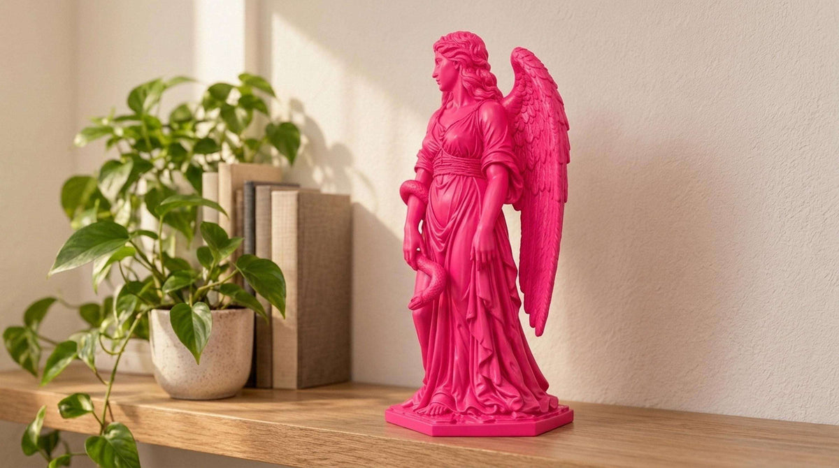 Statua Lilith Rosa Candy in Resina con Ali e Serpente — immagine 5