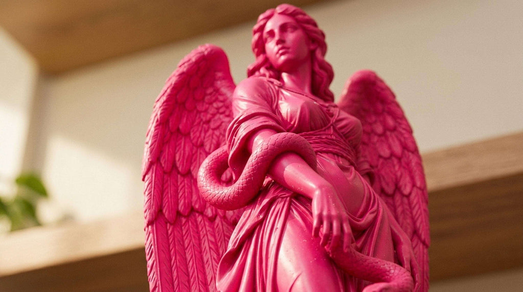 Statua Lilith Rosa Candy in Resina con Ali e Serpente — immagine 6