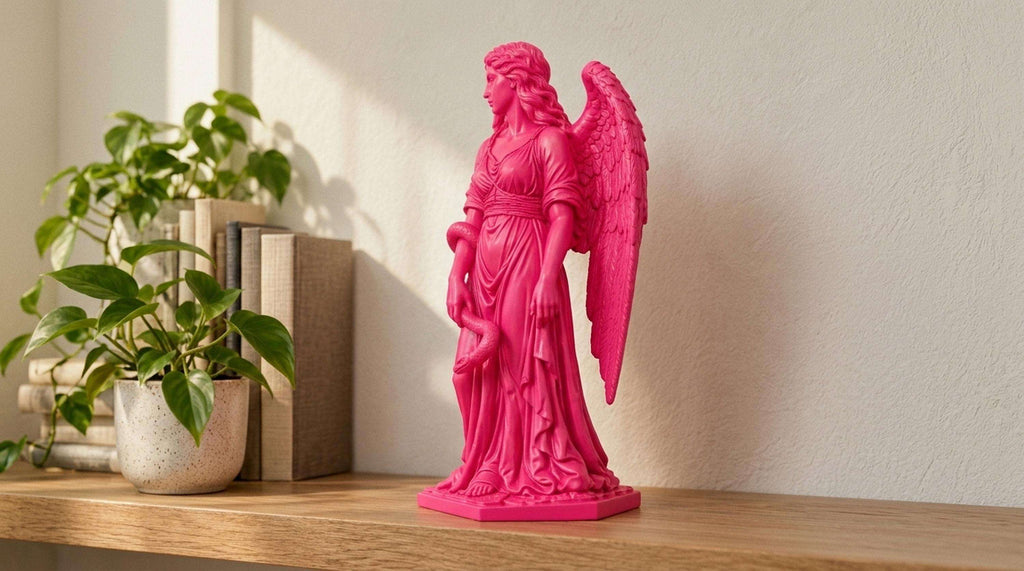 Statua Lilith Rosa Candy in Resina con Ali e Serpente — immagine 7