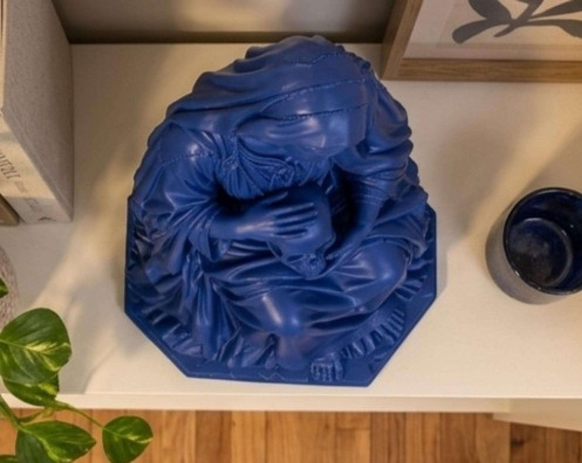 Statua Memento Mori Blu Zaffiro, Donna Velata con Teschio — immagine 4