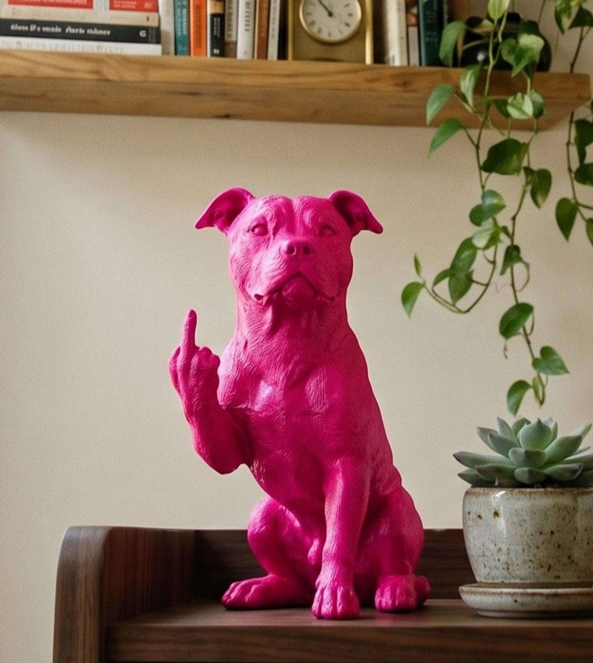 Statua Pitbull Rosa Candy in Resina con Dito Medio — immagine 5