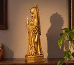 Statua Santa Muerte Dorata in Resina con Candela — immagine 2