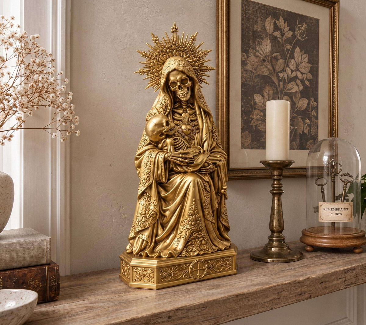 Statua Santa Muerte Dorata in Resina, Pietà Macabra — immagine 4