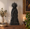 Statua Santa Muerte Nera in Resina con Rosario e Corona