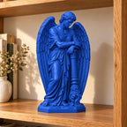 Statua Thanatos Blu Zaffiro in Resina con Ali e Torcia