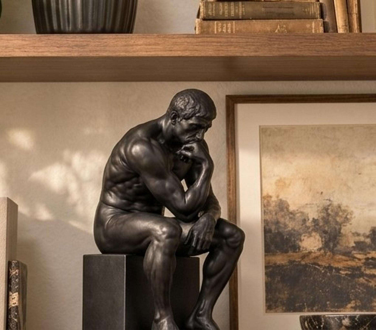 Statua Il Pensatore Nero in Resina Satinata — immagine 2