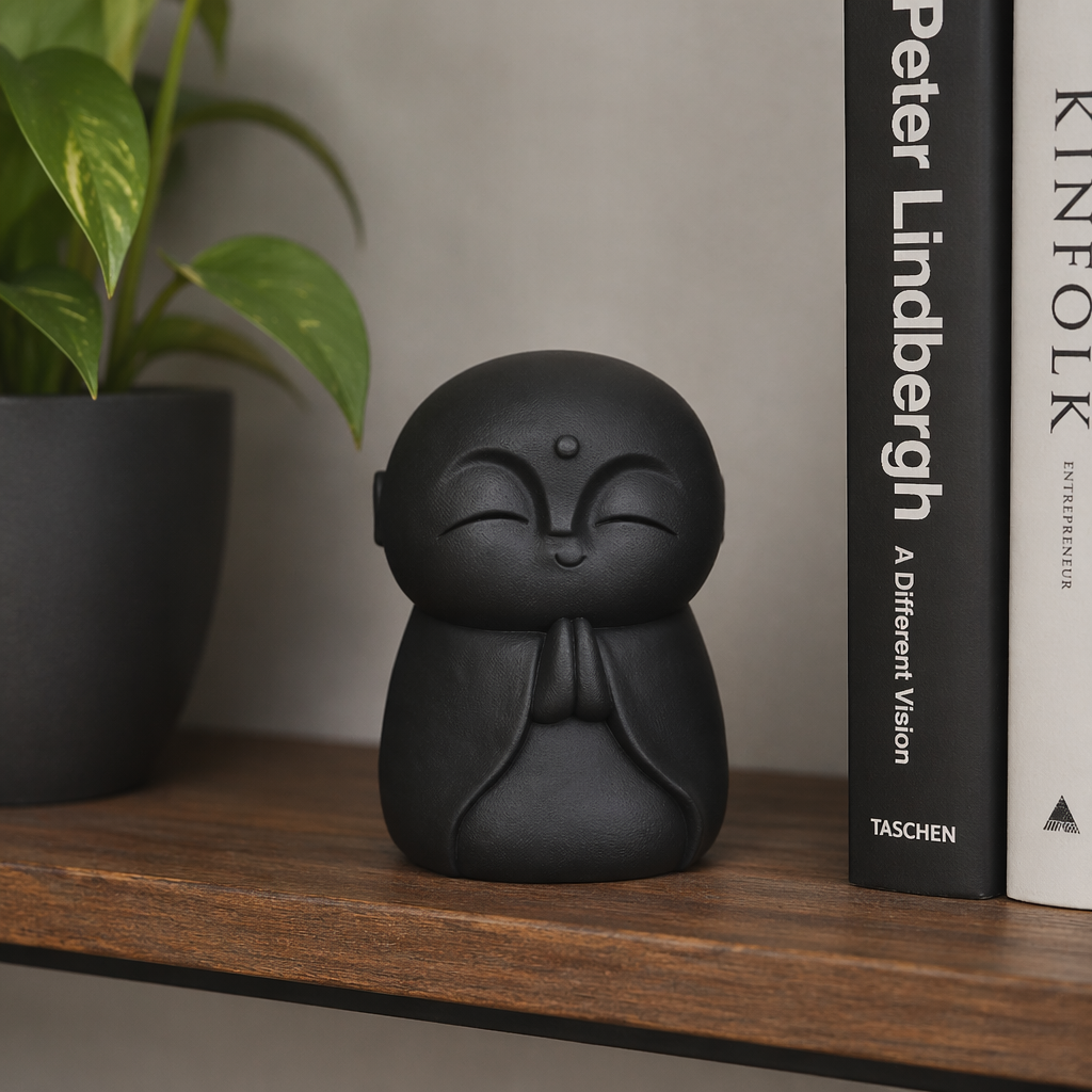 Statuetta Monaco Decorativa in Stile Zen – Design Minimalista per la Meditazione e lo Yoga – vista frontale | Taraflo